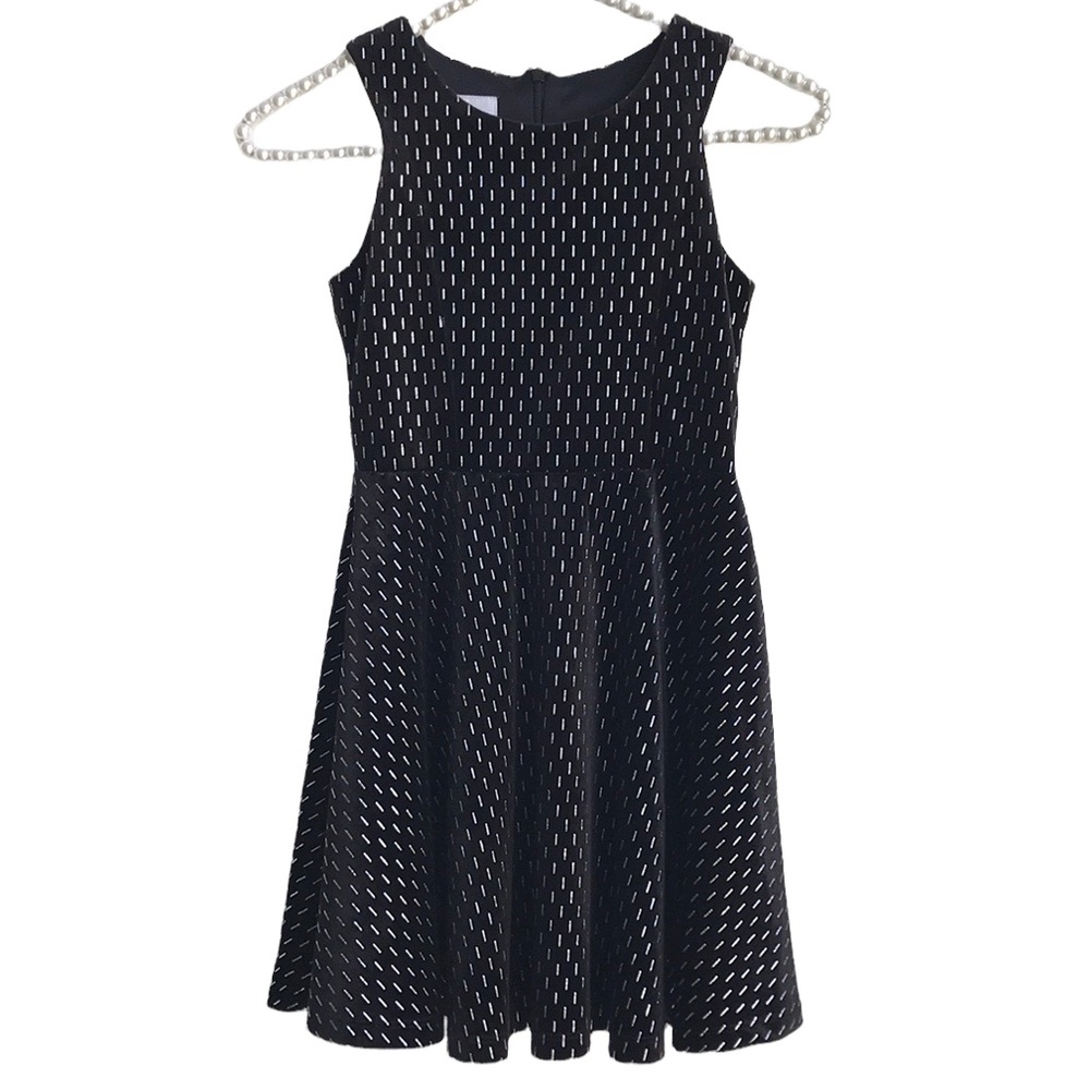 Belle Badgley Mischka Black with silver print Fit and Flare dress